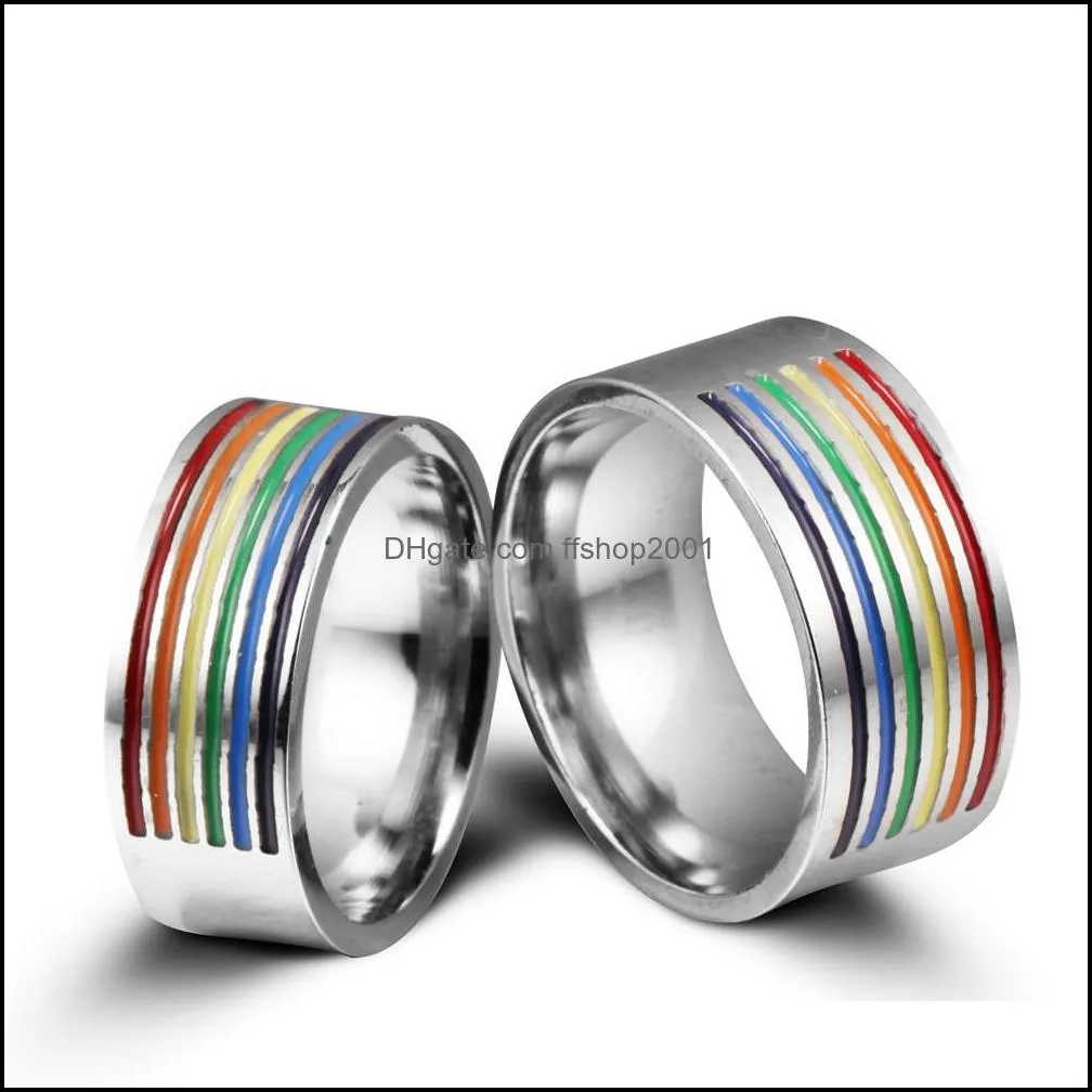  stainless steel gay rings rainbow color homosexual pride high quality titanium steel ring for men women fashion jewelry in bulk