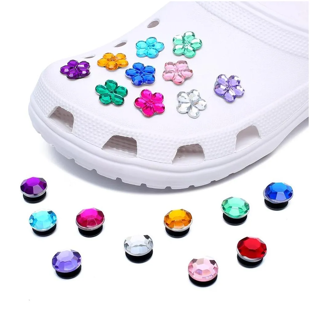 moqis2lots 10pcs/set pvc alloy flower crystal flowers shoe charms babes accessories fit for shoes bracelets bands croc jibz buckle