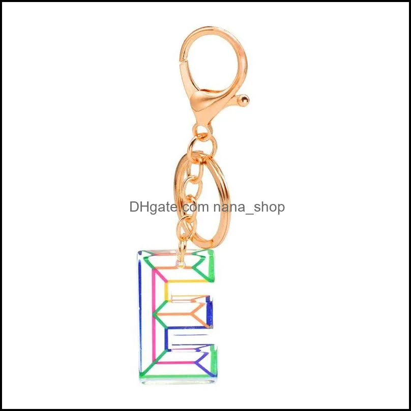 fashion 26 alphabet striped keychain charm high quality acrylic az letters keyring holder for bag pendant accessories p306fa