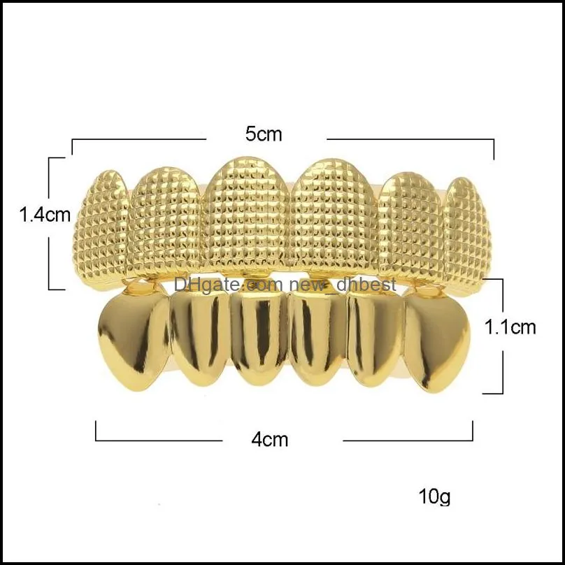 real shiny 14k gold plated grills top bottom bar hip hop 2 row mouth upper lower teeth