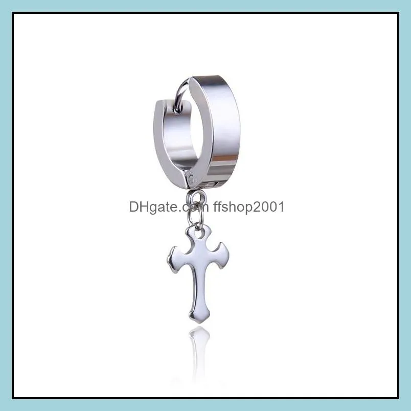 stainless steel cross star dangle fake piercing earrings men hypoallergenic nonpiercing clip on hoop earrings for women punk jewelry
