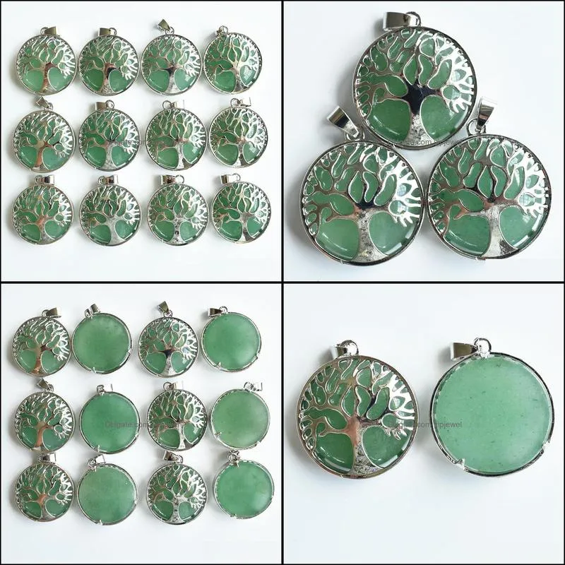 natural stone charms tree of life green aventurine pendants chakras gem stone for jewelry accessories necklace marking