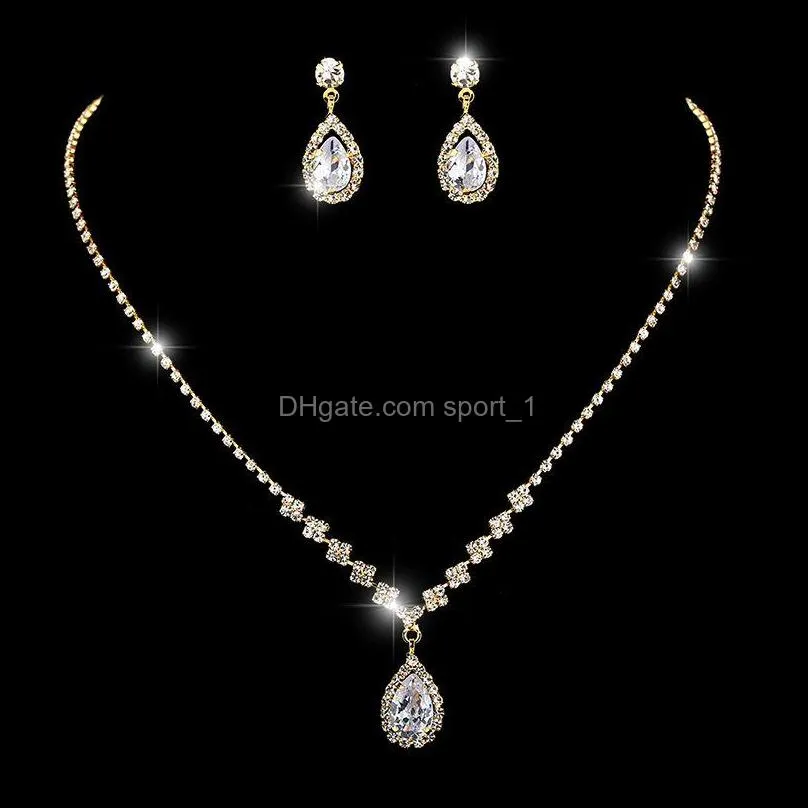 fashion women crystal bride necklace earring jewelry set rhinestone silverplated wedding dress banquet ladies gift
