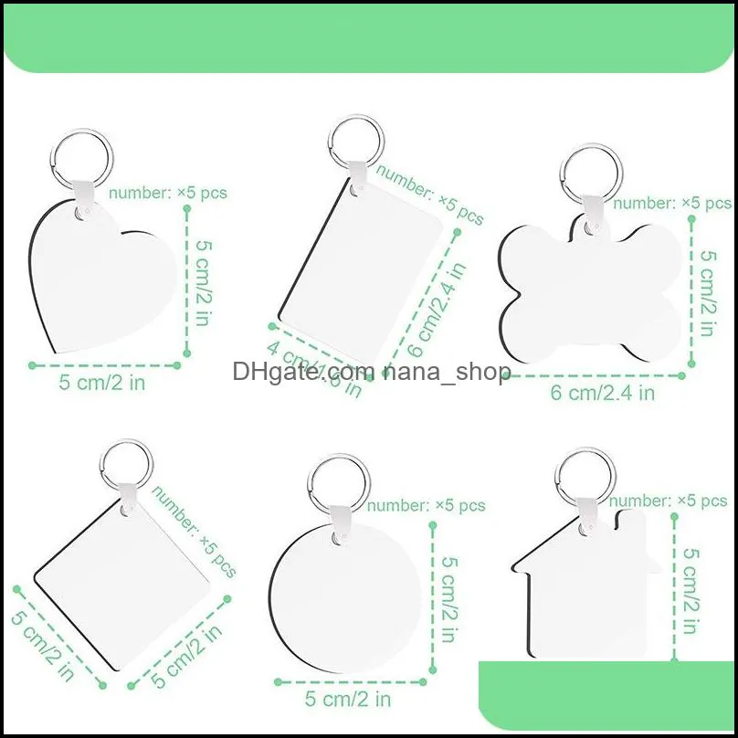 sublimation keychain blanks star circle square rectangle heat transfer keychains car key rings holder for diy making dhs