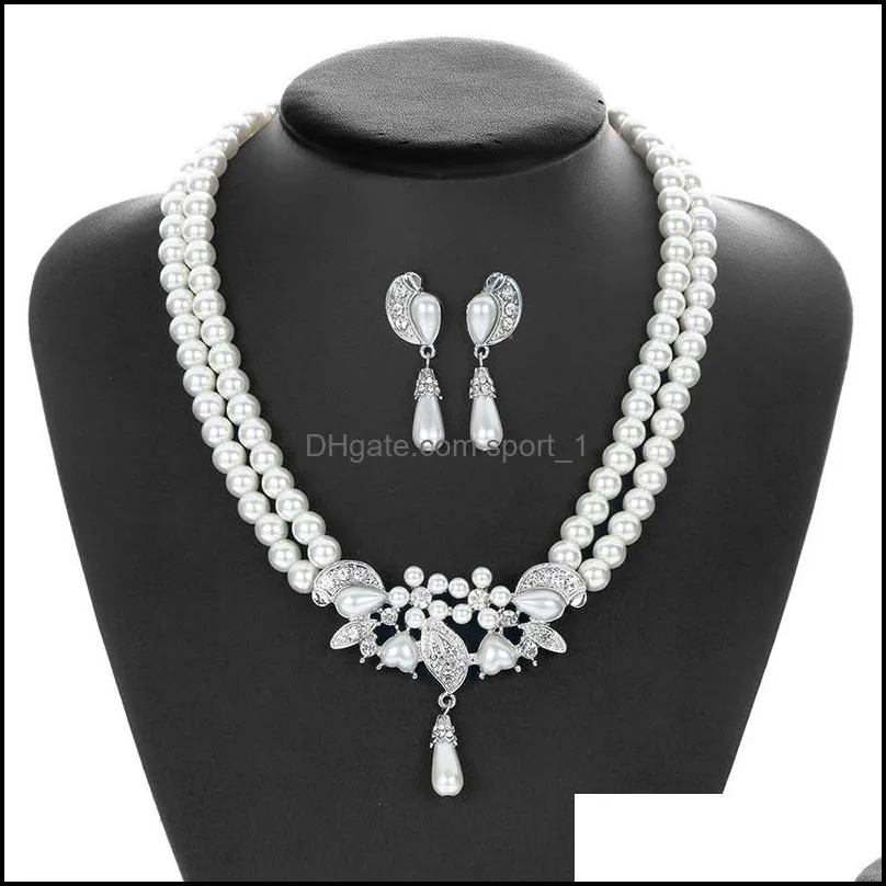 fashion bride pearl crystal with short collarbone neck necklace wedding jewelry set earrings korean version temperament