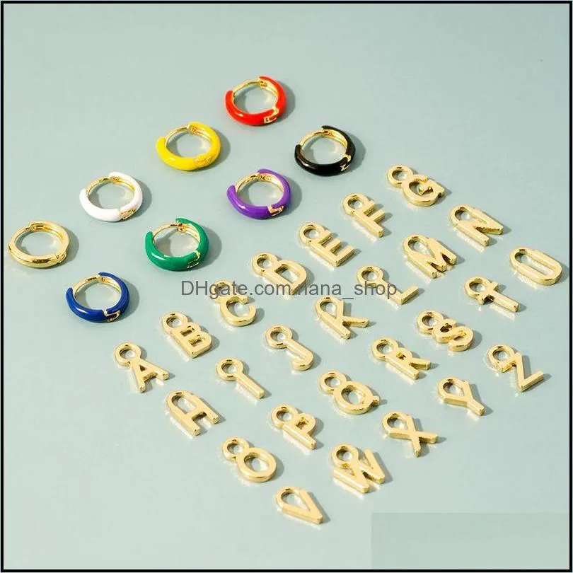 diy fashion 26 english alphabet small hoop earrings for women gold earrings dripping oil multicolor copper huggie gift