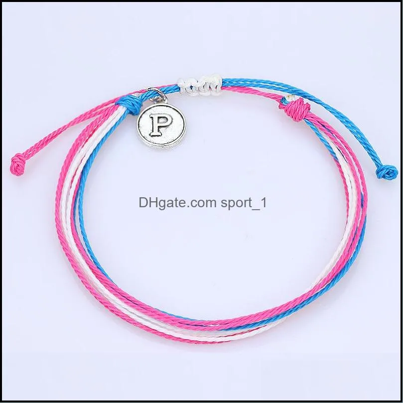 handmade braided letter pendant bracelet friendship wave adjustable bangle bohemian jewelry party accessories q564fz