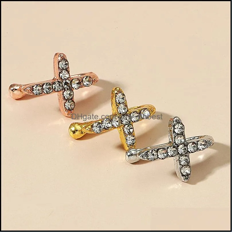 false noses stud cross nose ring diamond inlay noseclip fashion trend nasal clip puncture jewelry ornament