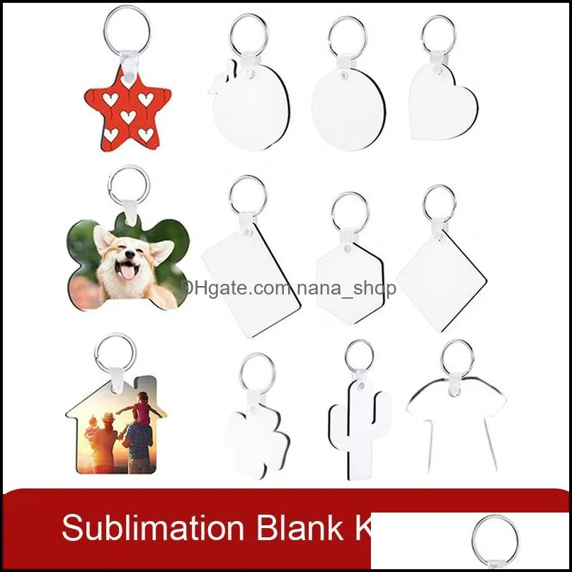 sublimation keychain blanks star circle square rectangle heat transfer keychains car key rings holder for diy making dhs