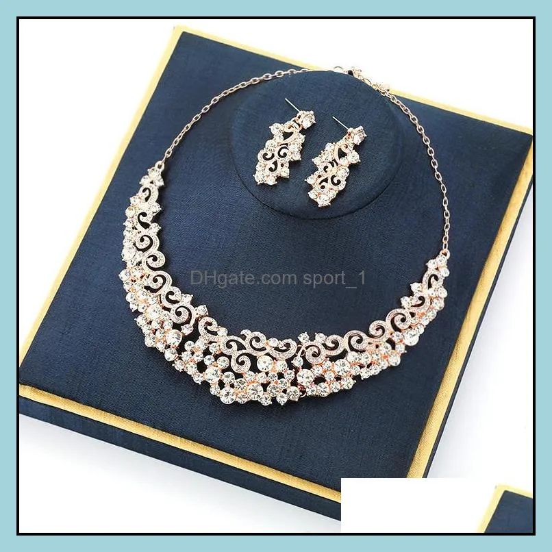 fashion rhinestone crystal faux pearl necklaceaddearring wedding jewelry sets for bride bridal