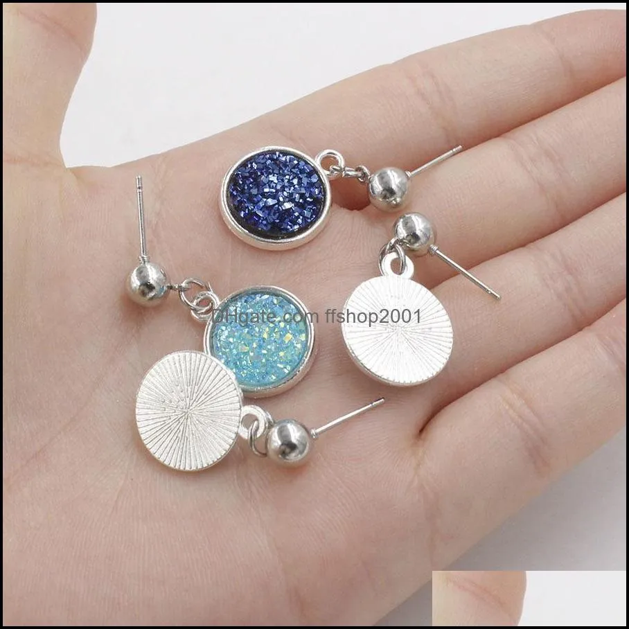  stainless steel hypoallergenic dangle earrings boho resin druzy drusy stone drop ear rings for women fashion jewelry in bulk