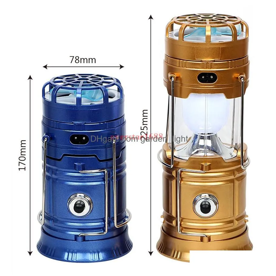 solar powered with fan portable usb phone charge led light collapsible flashlight hand lantern outdoor camping hiking lamp