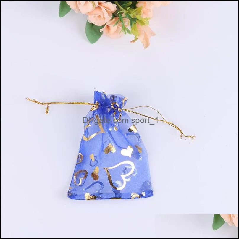 printing roses heart shape jewelry pouches christmas organza sack drawstring charm daily packaging bags various sizes