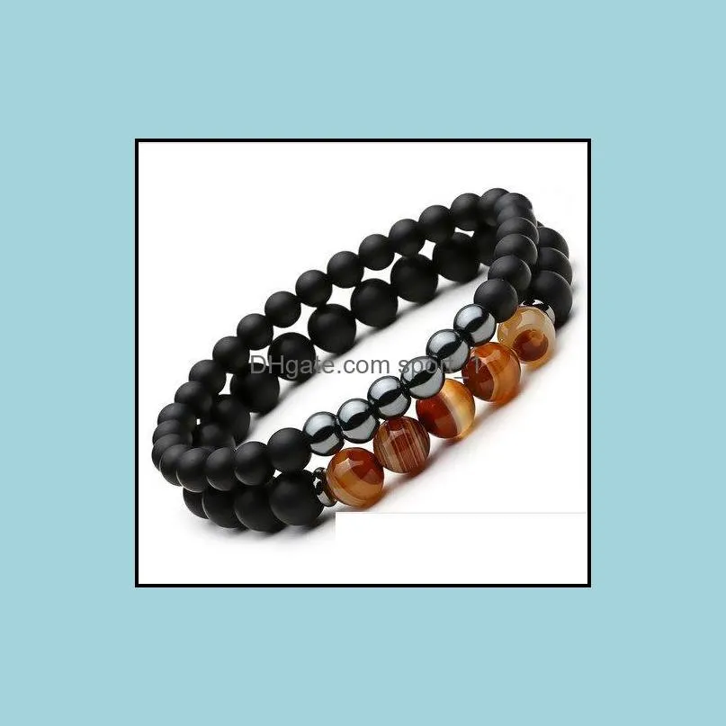 2 pcs/set matte black bead bracelet set women men fashion lucky buddha prayer beads bracelets couple jewelry accessories gift d418s