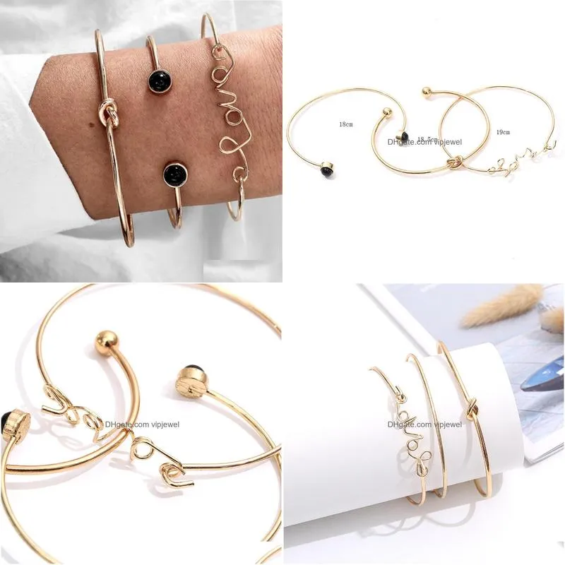 fashion jewelry vintage bangle bracelet set love knot open circle 3pcs/set bracelets