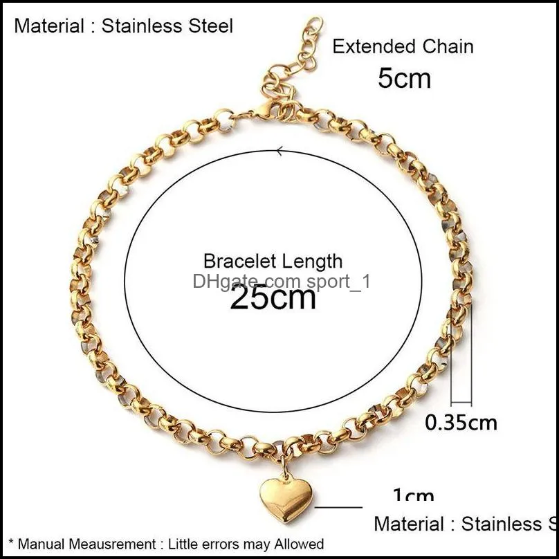 fashion stainless steel heart pendant anklet for women summer beach metal leg chain ankle bracelets hip hop jewelry