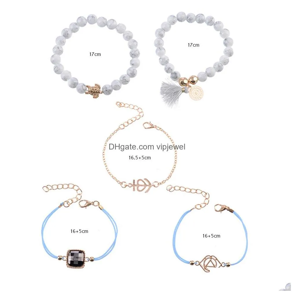 fashion jewelry bracelet set anchor geometric turtle beads chain bracelets 5pcs/set