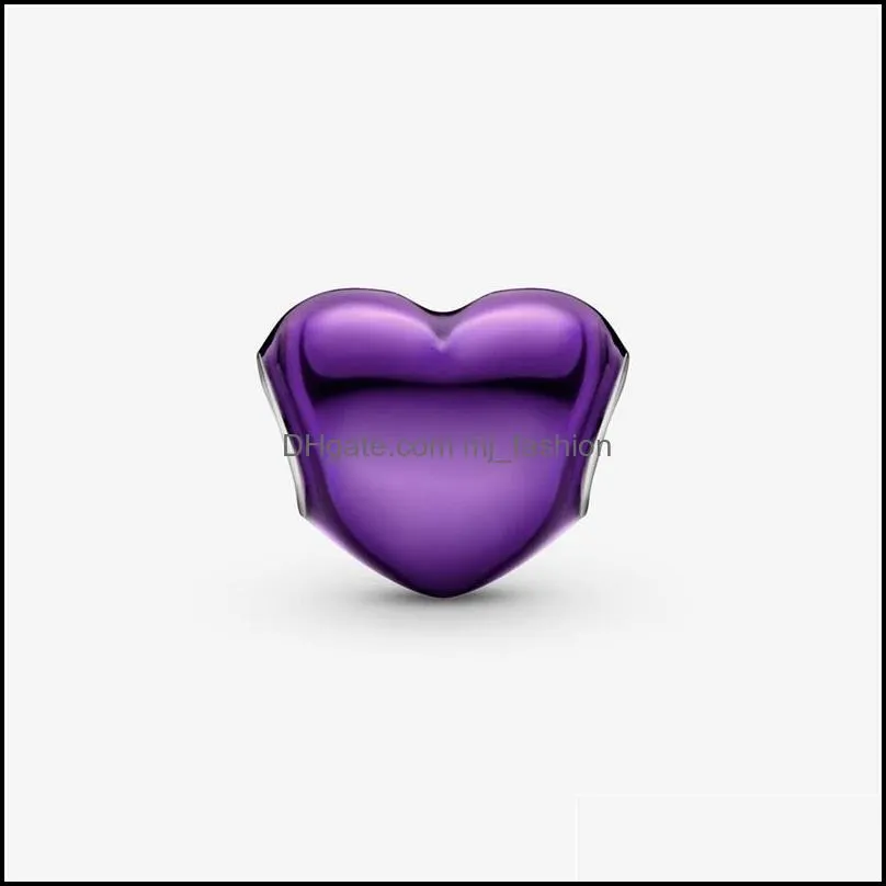 2021 925 sterling silver beads metallic purple red heart charms fit original pandora bracelets women diy jewelry 565 q2