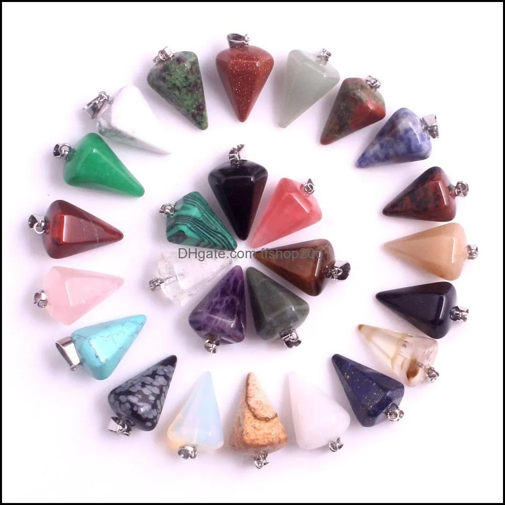  natural stone pendant hexagonal prism bullet quartz point healing crystals chakra cross heart drip charm fit necklace jewelry in
