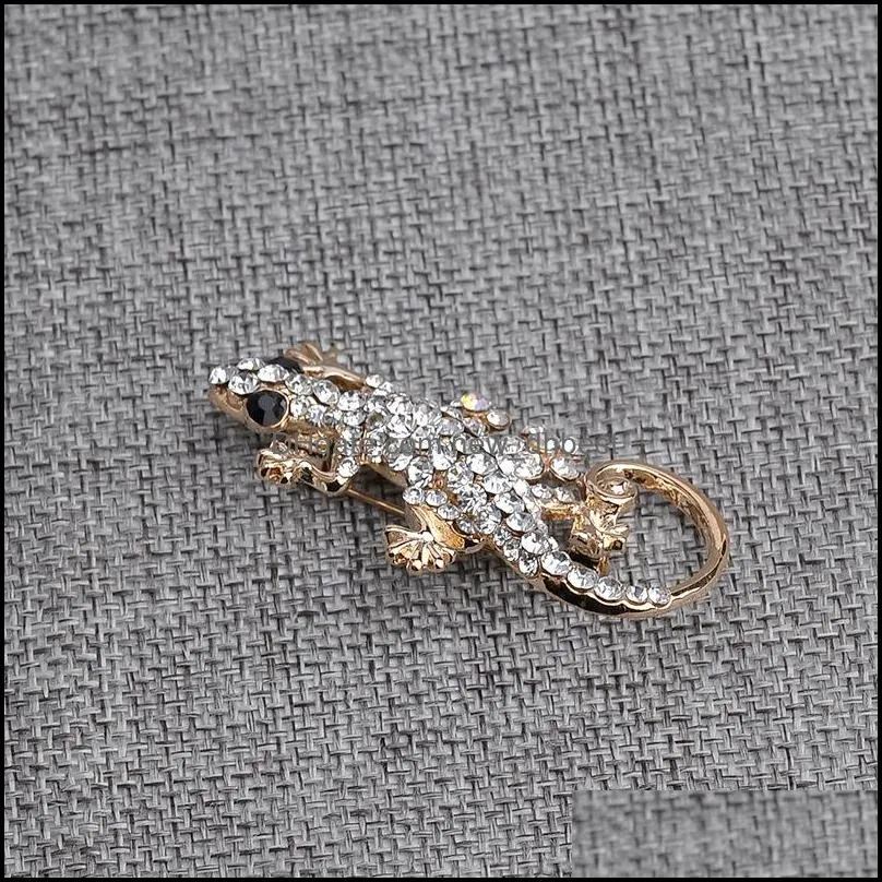  crystal lizard creative brooches for women animal shape gecko badge lapel pin wedding bridal jewelry accessories c3