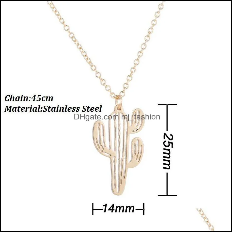 jewelry cactus stainless steel gold silver rose gold plated for women pendant necklace long chain necklace with card 3637 q2