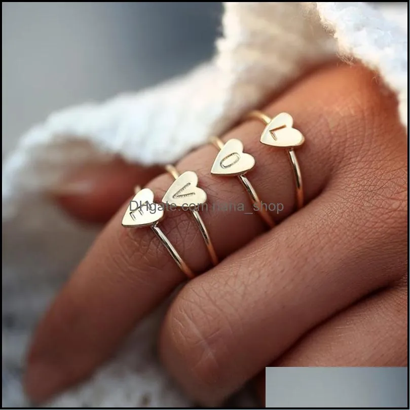 fashion copper simple az letter ring heart design personalized finger rings for womenadjustable band q192fz