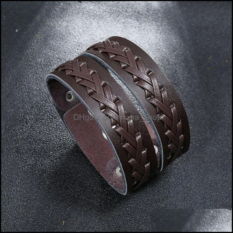 punk genuine leather bracelet for men wide vintage wrap bracelets female male trendy jewelry