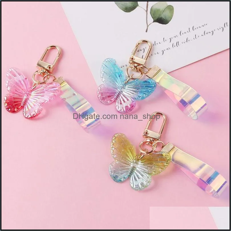 diy acrylic butterfly key rings trendy transparent bead lanyards keychains mobile phone chains for women car keys bag decor pendant