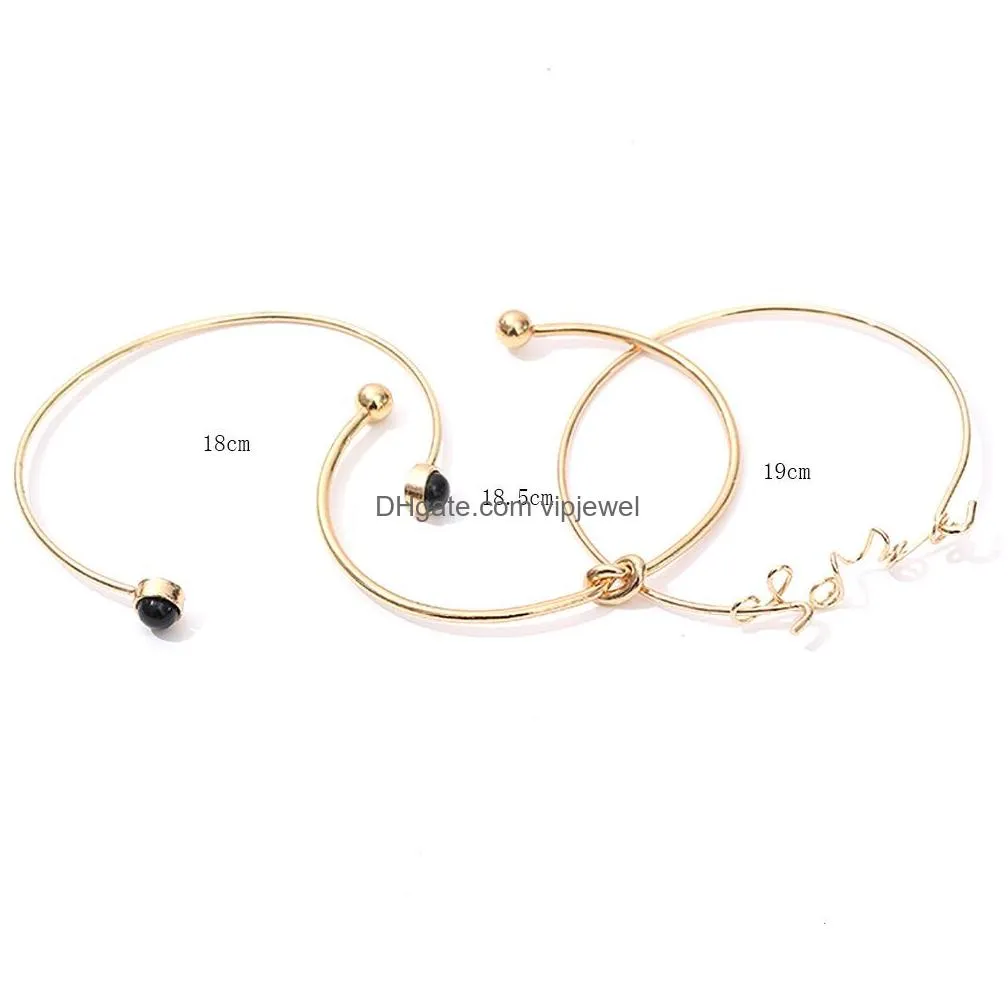 fashion jewelry vintage bangle bracelet set love knot open circle 3pcs/set bracelets