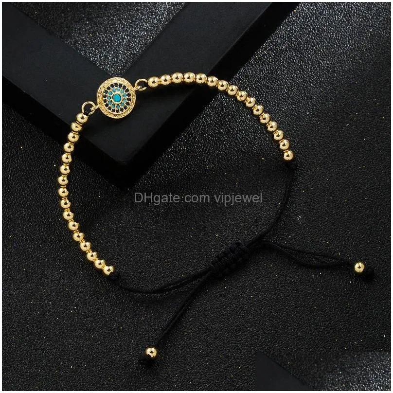 fashion jewelry copper gold plated zircon glaze evil eye bracelet blue eyes adjustable hand rope bracelets