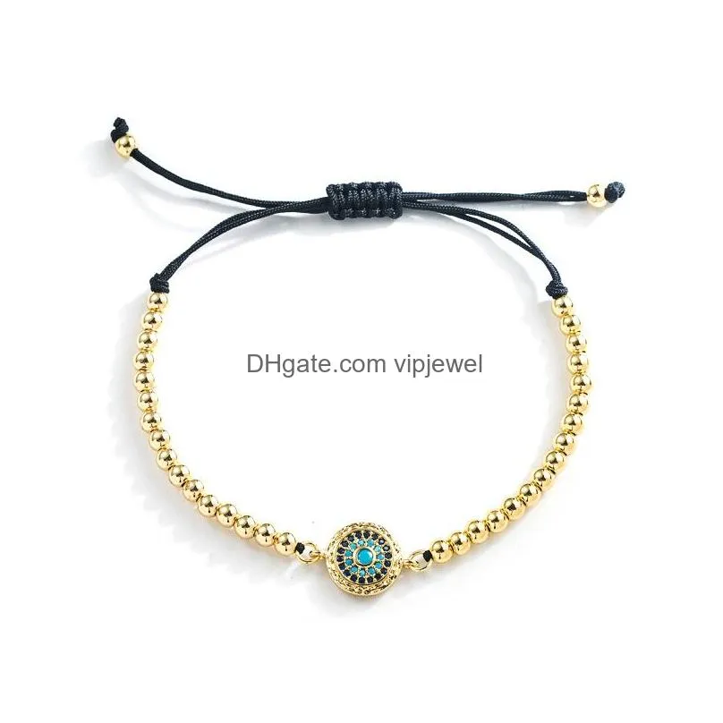 fashion jewelry copper gold plated zircon glaze evil eye bracelet blue eyes adjustable hand rope bracelets