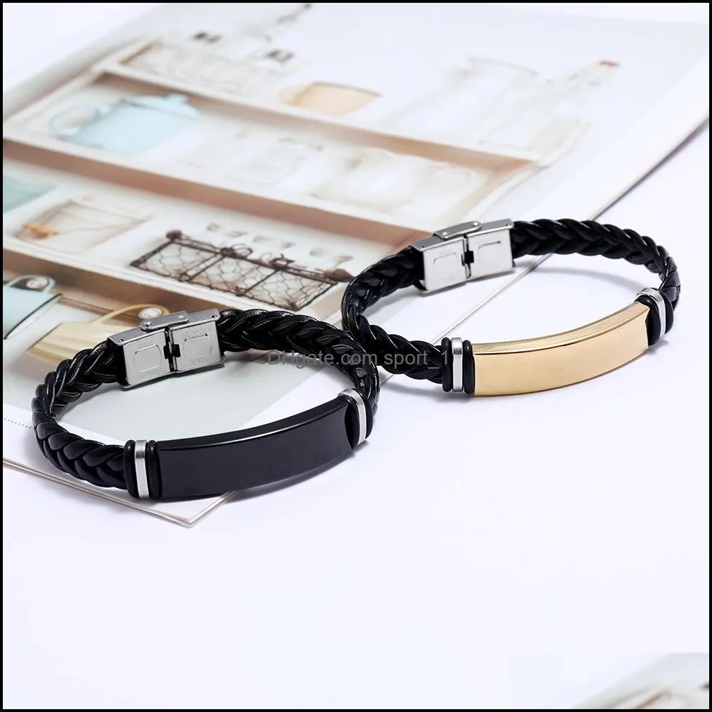 stainless steel couple clasp bangle handmade charm braided leather bracelet men q285fz