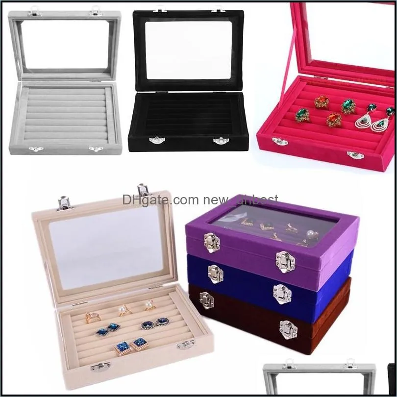 7 color velvet glass ring earring jewelry display organizer box tray holder storage box