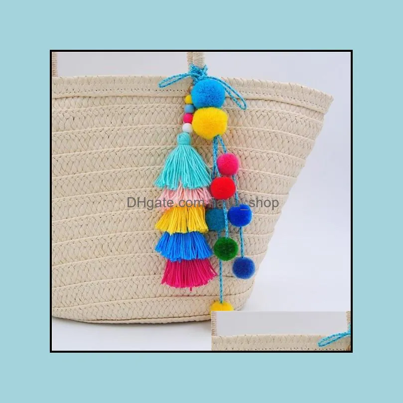 fashion pompom long tassel key chains for lady pompoms pendant bohemian ball women keychain jewelry bag accessory y438z