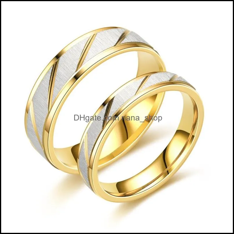 46mm stainless steel couple rings engrave name lovers gold wave pattern wedding promise ring for women men engagement jewelry