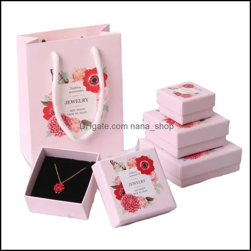 floral print necklace earrings ring jewelry boxes engagement bracelet display gift box pink blue packaging organizer