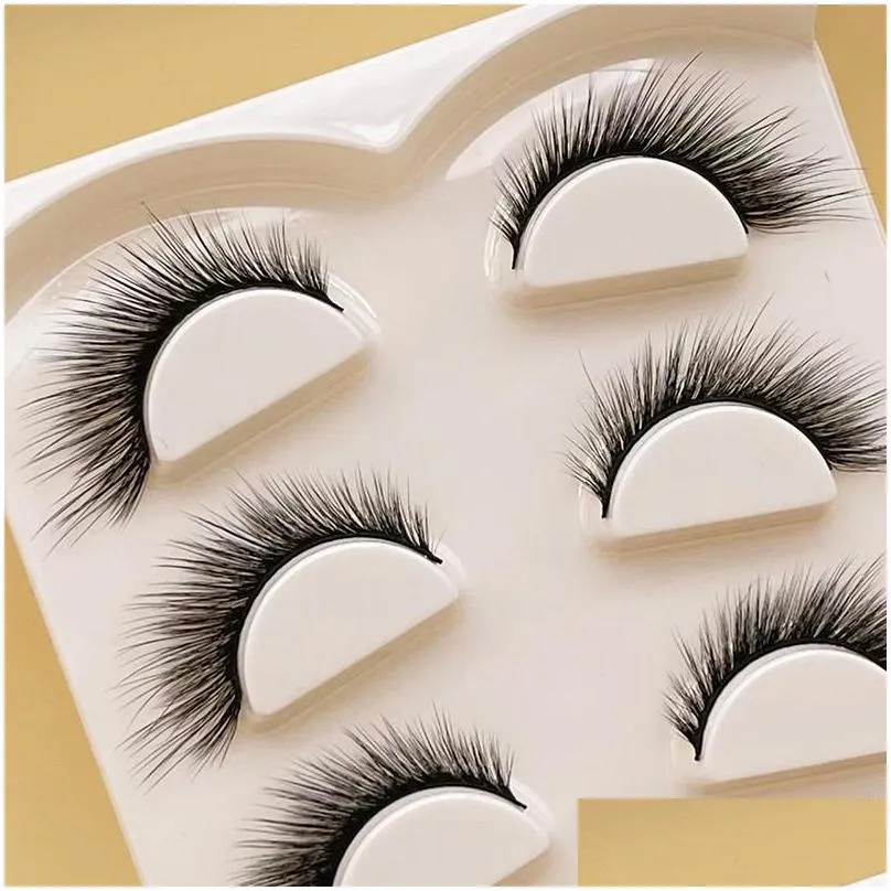 false eyelashes 5pairs faux handmade 3d winged natural long lashes soft cat eye fake eyelash for makeup tool lash extensionfalse