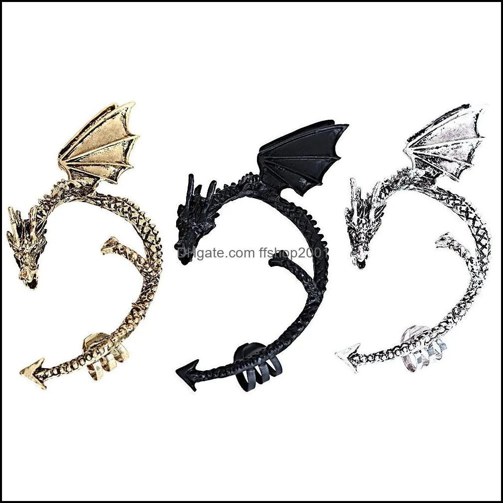 fashion metal clip ear cuff stud womens punk style wrap dragon earring no ear hole for girl ladies jewelry