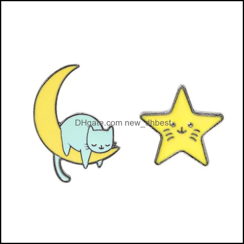 yellow moon star cute small funny enamel brooches pins for women demin shirt decor brooch pin metal kawaii badge fashion jewelry 428