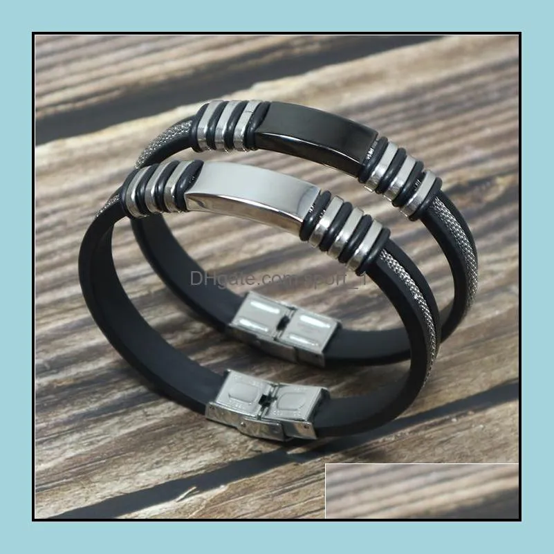 classic stainless steel black bangle pu leather men bracelet for anniversary gifts q287fz