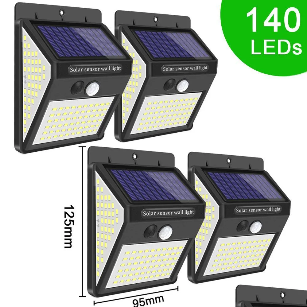 140 leds solar light 3 modes waterproof ip65 led solar lamp pir motion sensor led garden light outdoor pathway wall light