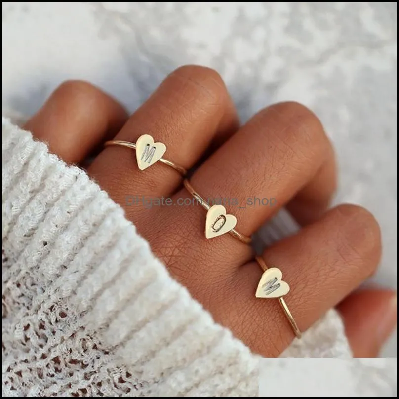 fashion copper simple az letter ring heart design personalized finger rings for womenadjustable band q192fz