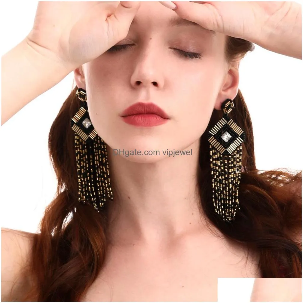 bohemia fashion jewelry womens beads tassels earrings handmade rhinstone stud earrings earrings