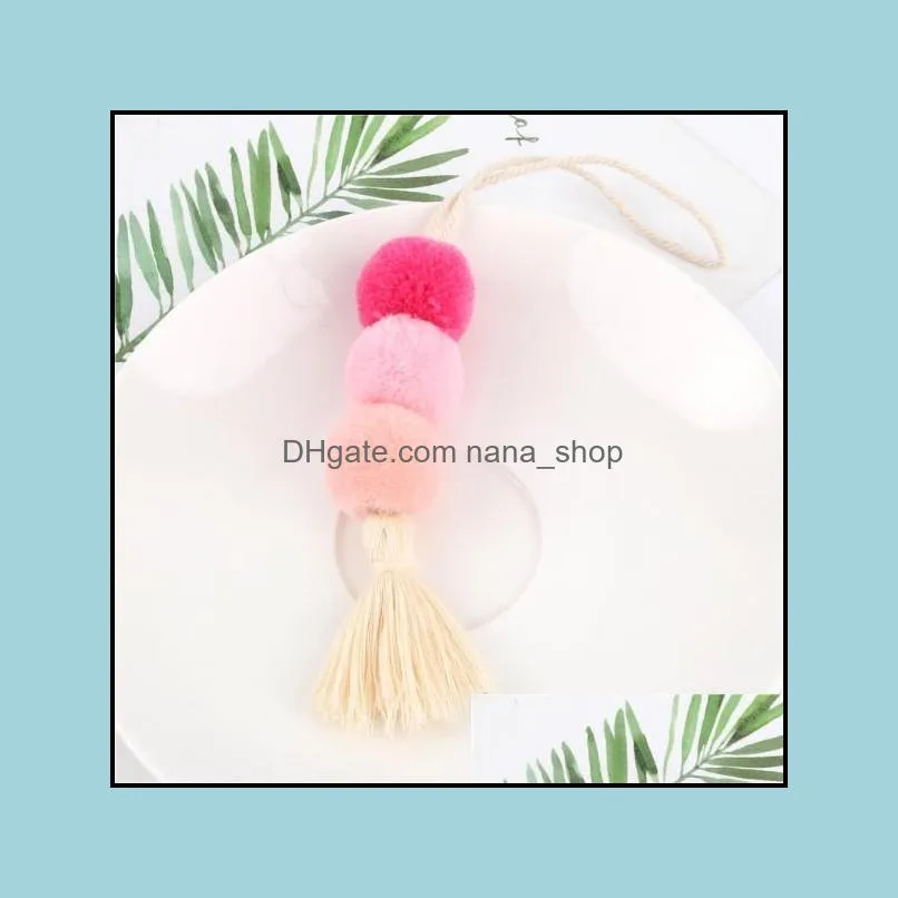 boho keyring colorful pompom tassel pendant car keychains bohemian accessories for women bag hanging jewelry y456z