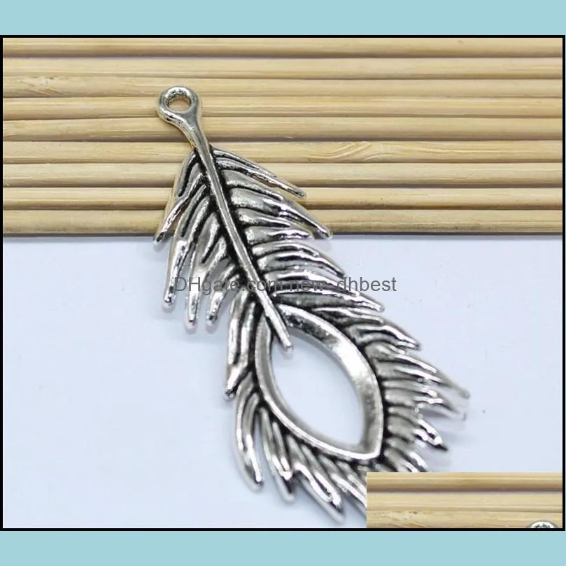 71x28mm alloy 50pcs vintage style bronze silver zinc alloy feathers charms necklace pendant for jewelry making