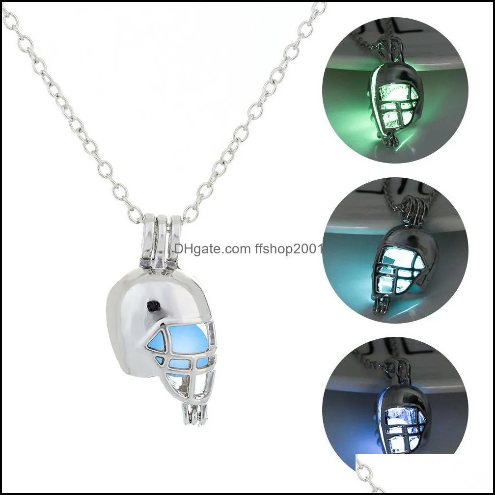 glow in the dark american football helmet necklaces for women luminous beads locket pendant chains fashion sports jewelry gift