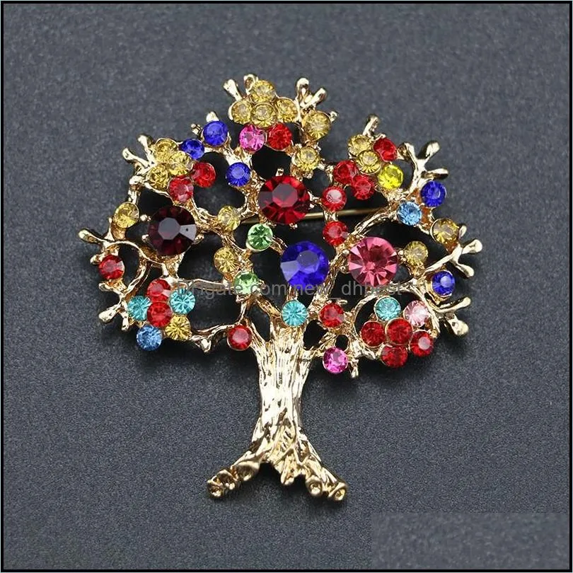 fashion pins brooches jewelry tree of life gold plated tone rhinestone crystal red brooch pin for ladies evening party 33 e3