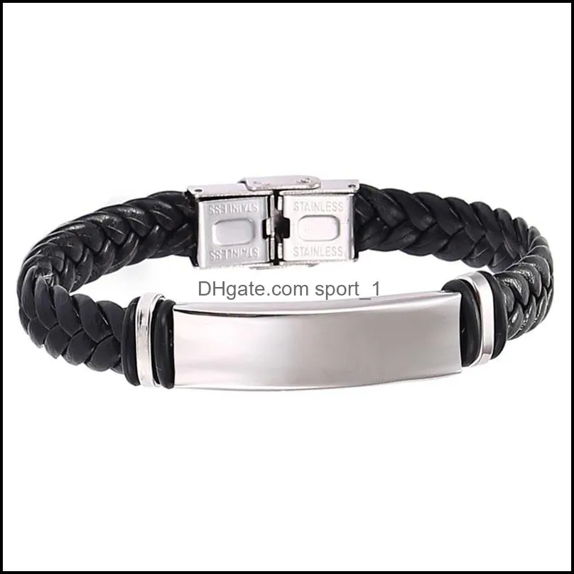 stainless steel couple clasp bangle handmade charm braided leather bracelet men q285fz