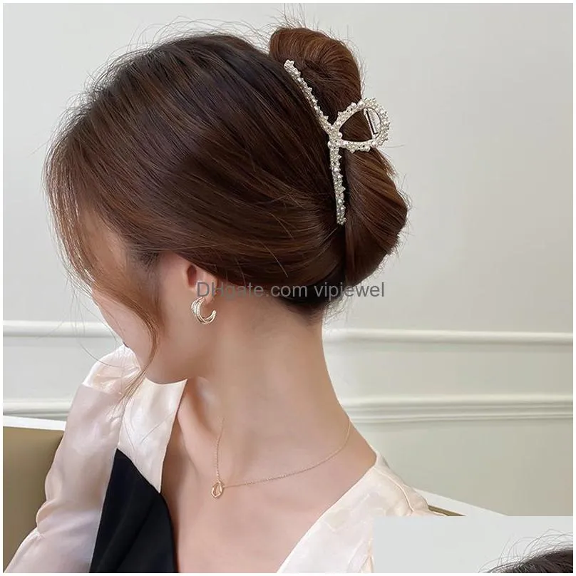 fashion jewelry big hairpin for women faux pearl rhinestone fixed hair clip shark clip pin lady girl head barrette hair