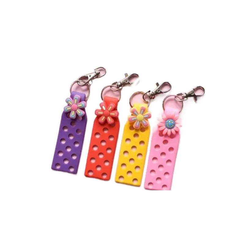 colorful croc keychain holder candy color silicone wristbands machine adjustable keychain plate for charms women child gift can match shoe